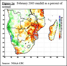 February 2005 rainfall as a percent of
normal