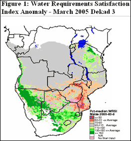 Water Requirements Satisfaction Index Anomaly - March 2005 Dekad 3