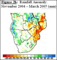 Rainfall Anomaly: November 2004 - March 2005 (mm)